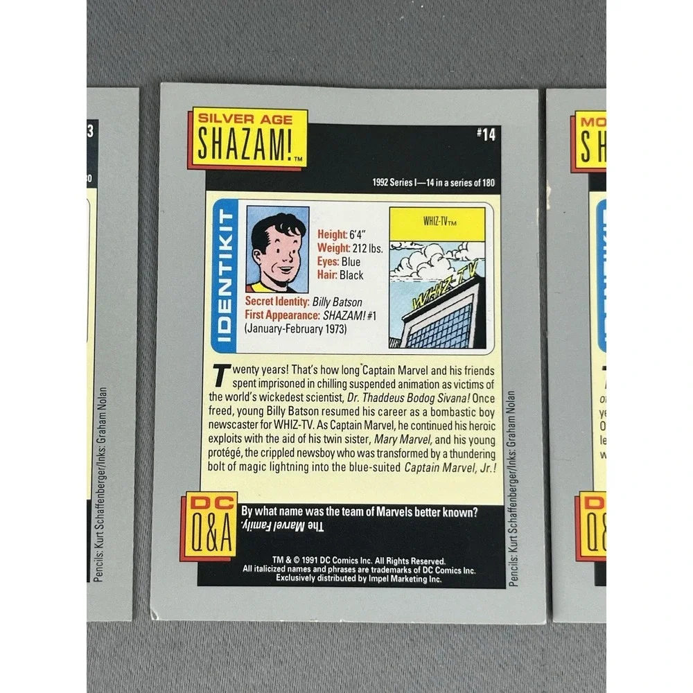 1991 DC Comic Cards SHAZAM! Hero Heritage Set Of 3